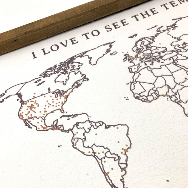 LDS Temple World Map Pinboard