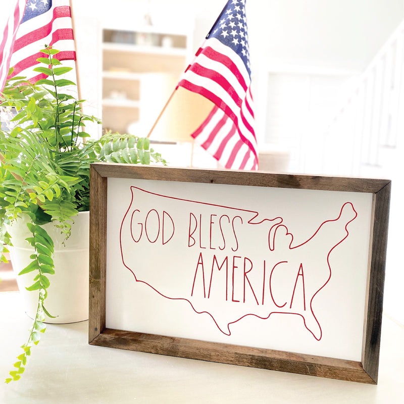 God Bless America Outline Framed Saying